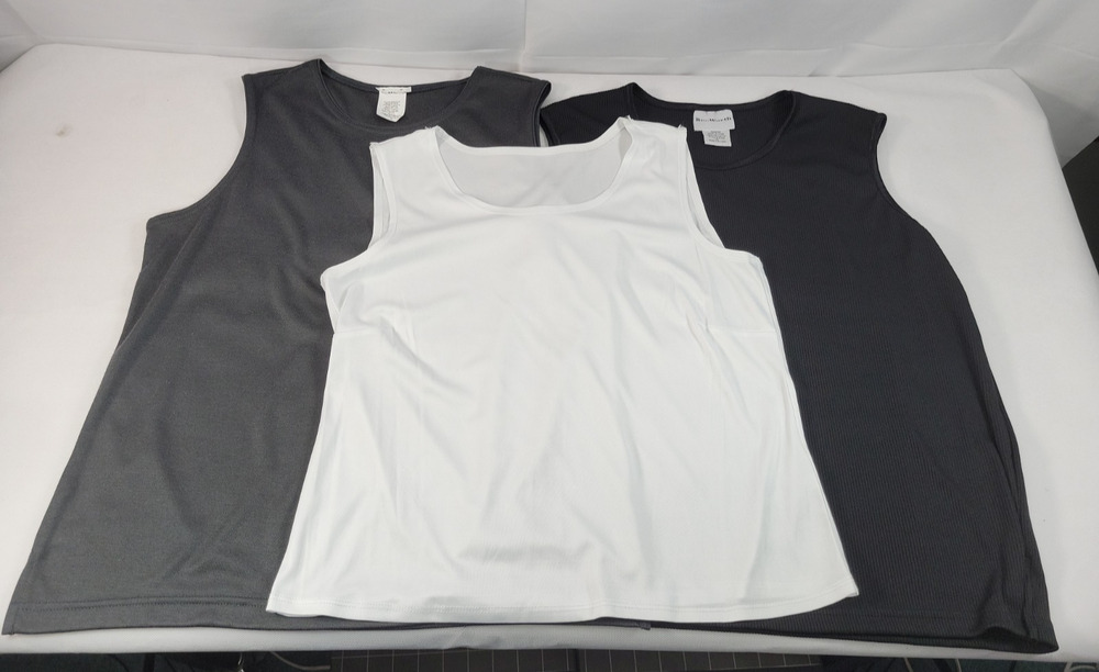 3 Womens Sleeveless Top Shirt Medium Petite Basics Black White Charcoal Layering